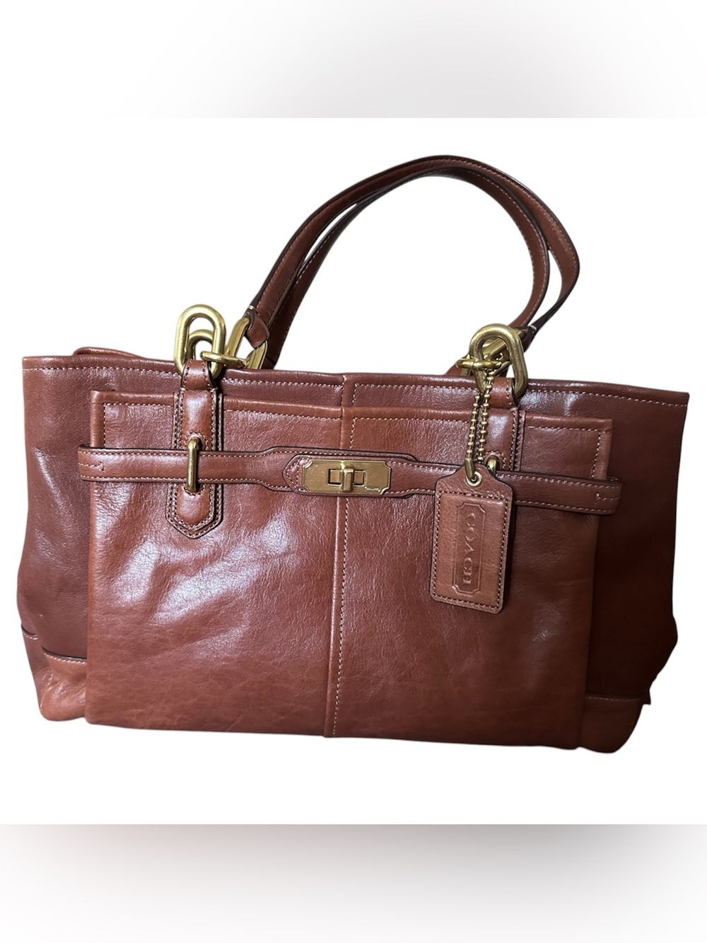 Y2K Coach Chelsea Jayden Carryall 17811 Cognac Leather Turnlock Satchel Bag